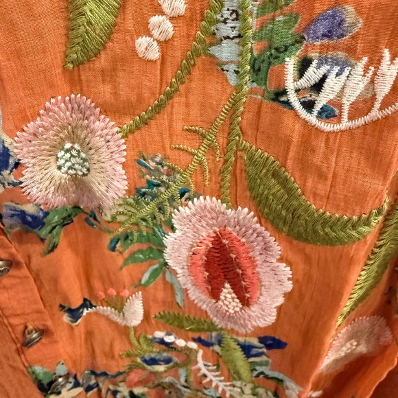 Aratta Silent Journey Gardenia Embroidered Button Up Velvet Orange Boho Top XL - Picture 4 of 5